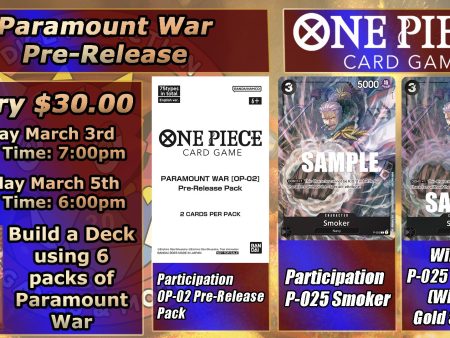 One Piece Paramount War Prerelease - Friday ticket - Fri, Mar 03 2023 Online Hot Sale