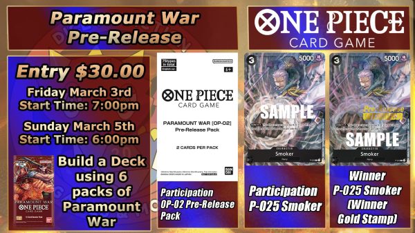 One Piece Paramount War Prerelease - Friday ticket - Fri, Mar 03 2023 Online Hot Sale