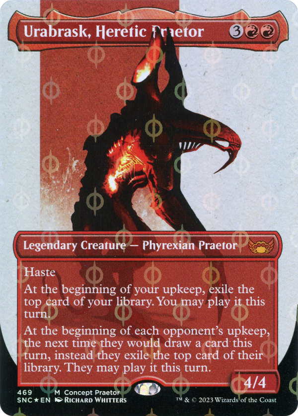 Urabrask, Heretic Praetor (Borderless Concept Praetors Step-and-Compleat Foil) [Phyrexia: All Will Be One] For Cheap